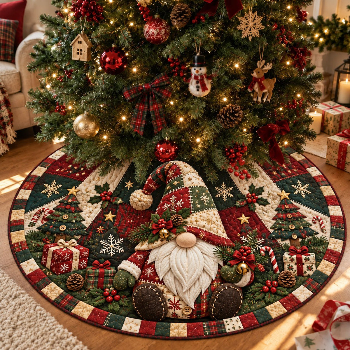 Patchwork Christmas Gnome Christmas Tree Skirt