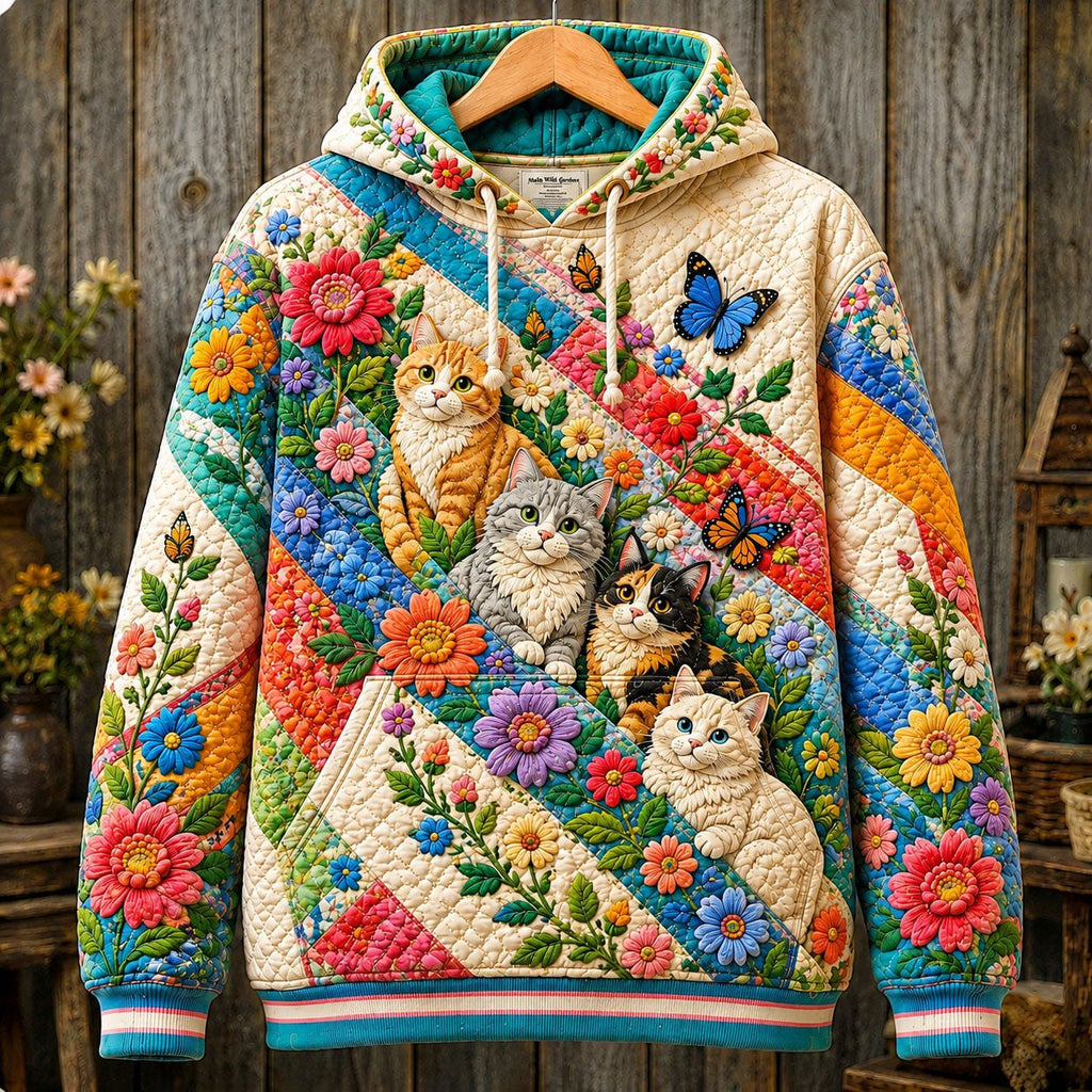 Patchwork Garden Cats hoodie, all-over print