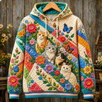 Patchwork Garden Cats hoodie, all-over print