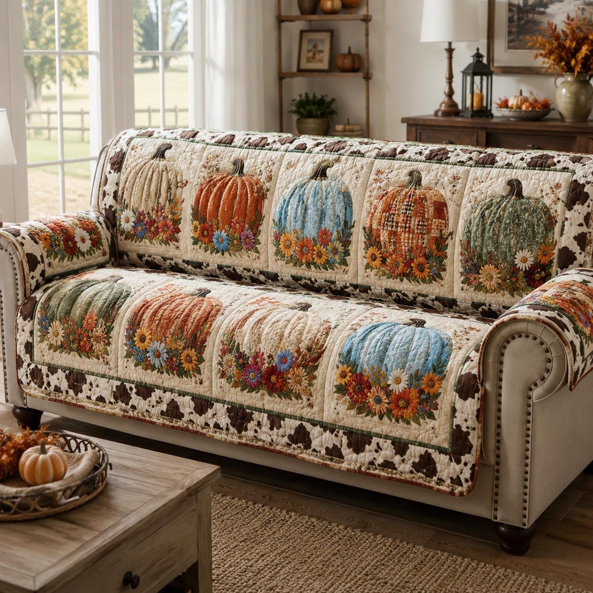 Patchwork Harvest Pumpkins Sofa Cover