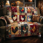 Patchwork Rooster Hearts Sofa Cover