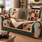 Patchwork Snowman Christmas Sofa Cover