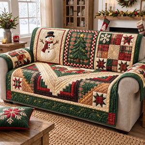 Patchwork Snowman Christmas Sofa Cover - Made to Order
