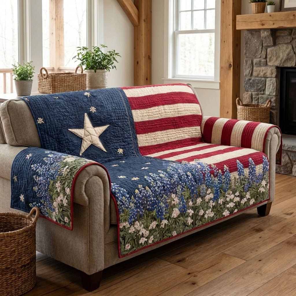 Star and Bluebonnets on the Flag Sofa Cover