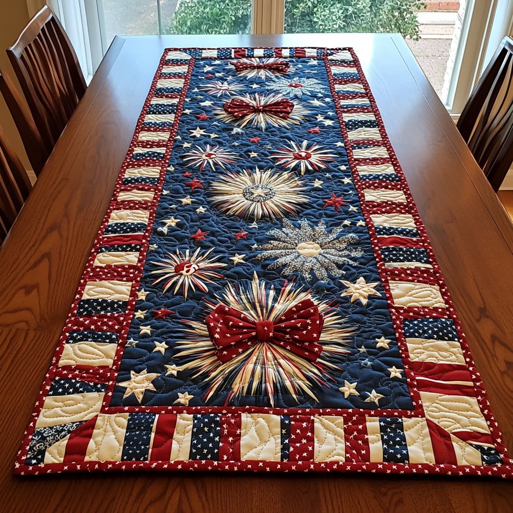 Fireworks on Navy with Ribbon Table Runner