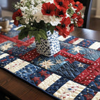 Patriotic Patchwork Squares in Blue Table Runner