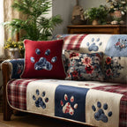 Paw Prints on Red White and Blue Panels Sofa Cover