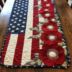 Patriot Pride Red Poppies on the Flag Table Runner