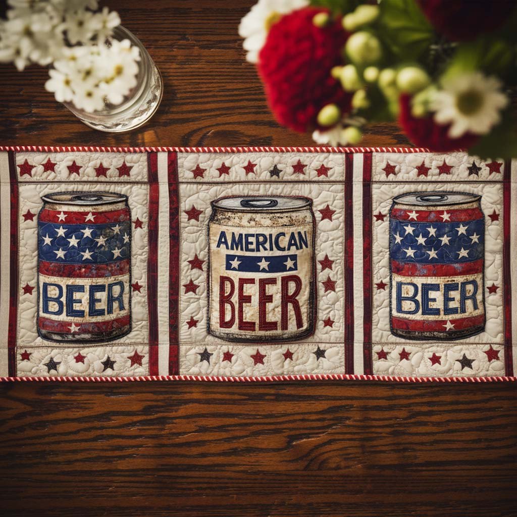 Patriotic Beer Cans Table Runner