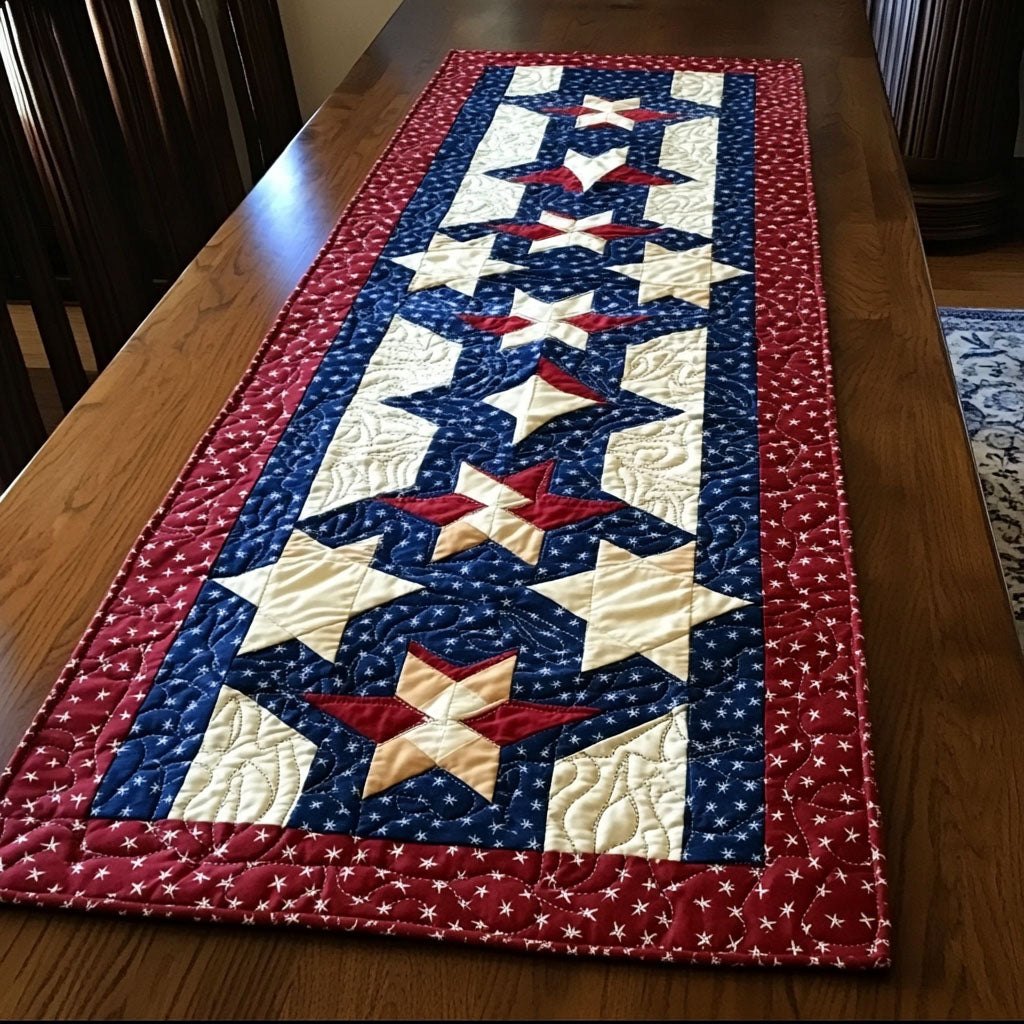 Navy and Cream Star Chain Table Runner