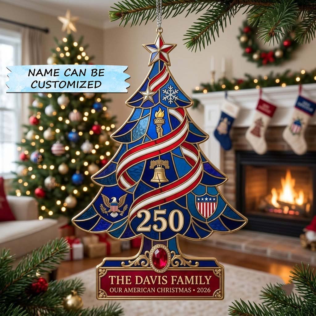 Patriotic Stained Glass Christmas Tree Christmas Ornament