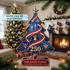 Patriotic Stained Glass Christmas Tree Christmas Ornament