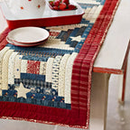 Log Cabin Blocks in Red and Blue Table Runner