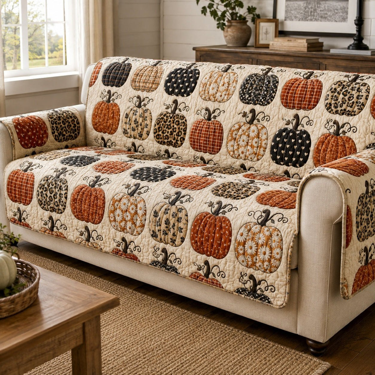 Patterned Pumpkins Sofa Cover
