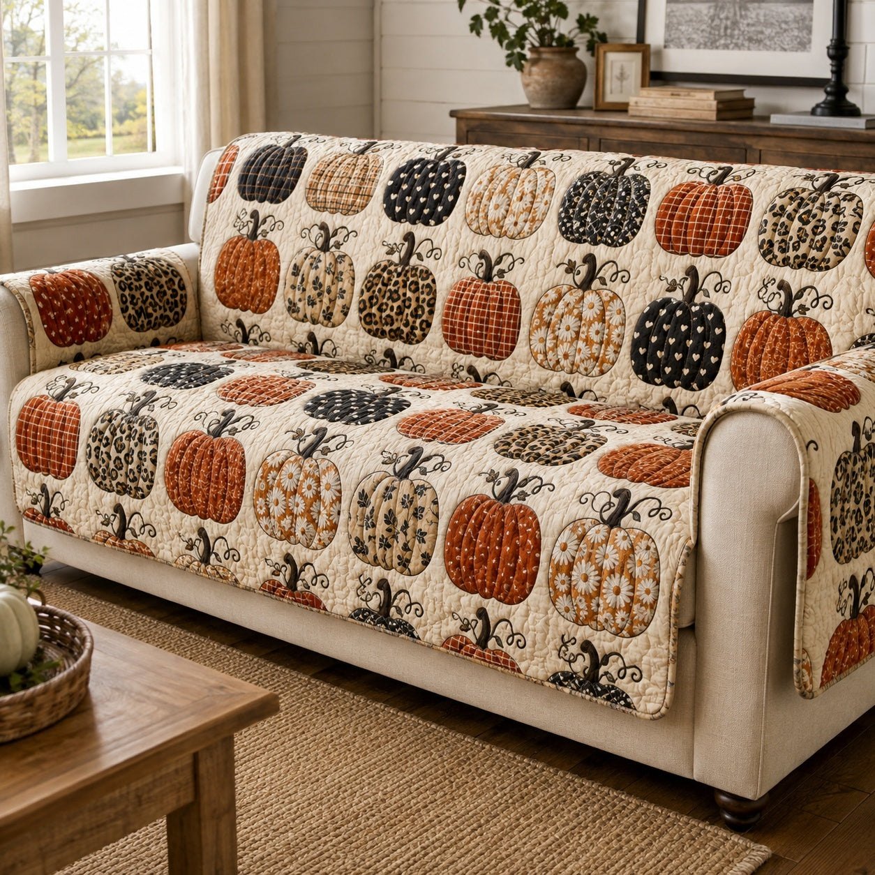 Patterned Pumpkins Sofa Cover