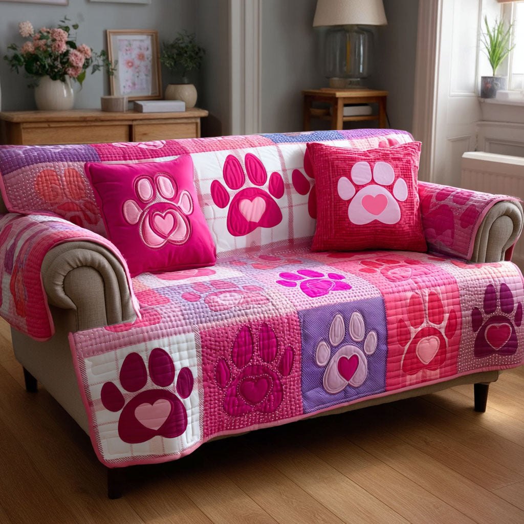 Paw Prints on Pink and Purple Sofa Cover