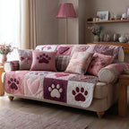 Paw Prints on Pink and Mauve Squares Sofa Cover