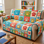 Bright Patchwork Paw Sofa Cover