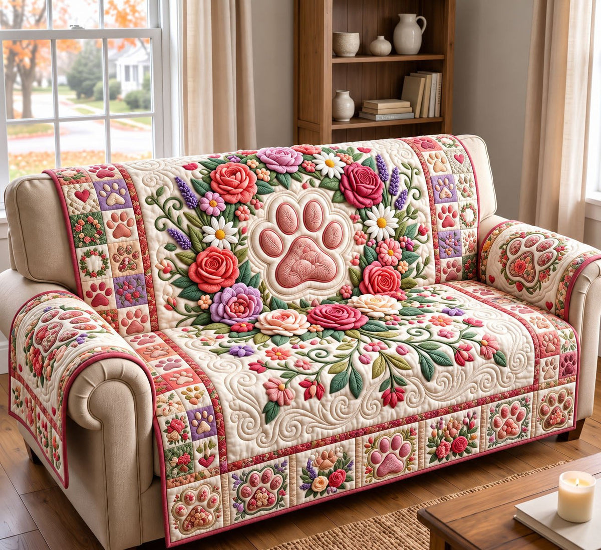 Floral Rose Paw Sofa Cover