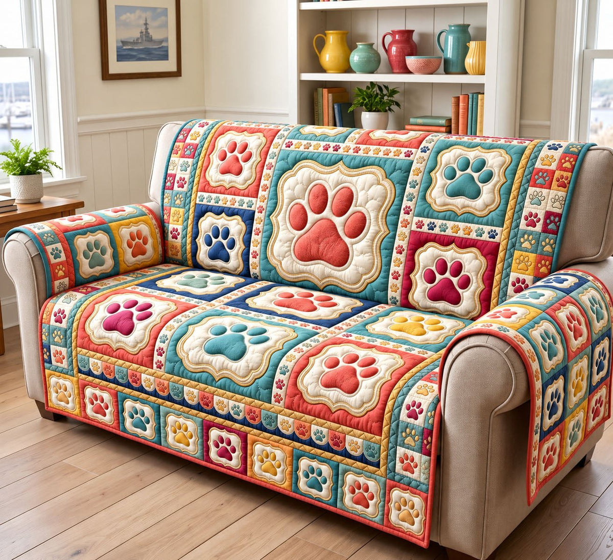 Scalloped Paw Squares Sofa Cover