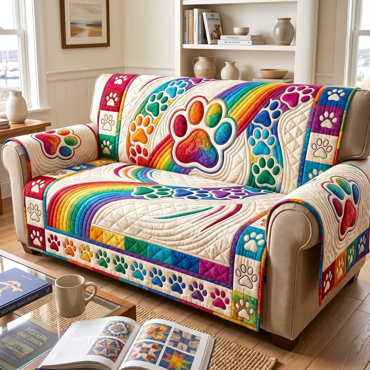 Rainbow Swirl Paw Sofa Cover