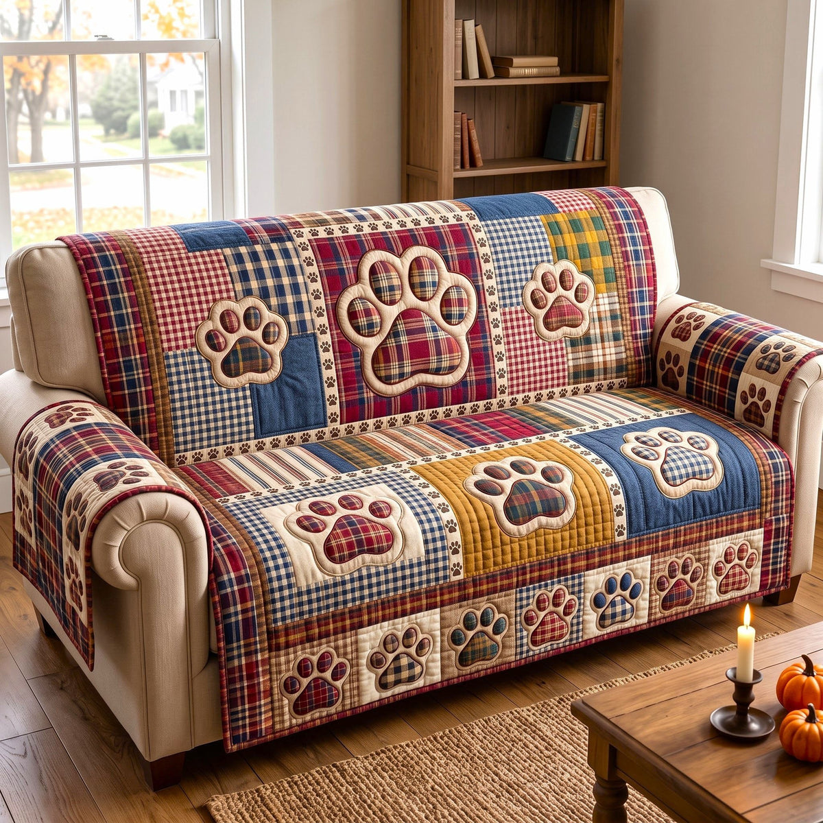 Plaid Gingham Paw Sofa Cover