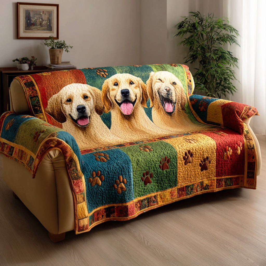 Golden Retrievers with Paw Prints Sofa Cover