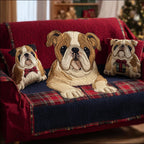 Bulldogs on Red Plaid Quilt Sofa Cover