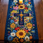 Cross with Sunflowers on Navy Table Runner