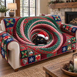 Candy Swirl Santa Hat Black Cat Sofa Cover - Made to Order