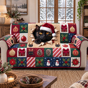 Patchwork Peekaboo Santa Black Cat Sofa Cover - Made to Order
