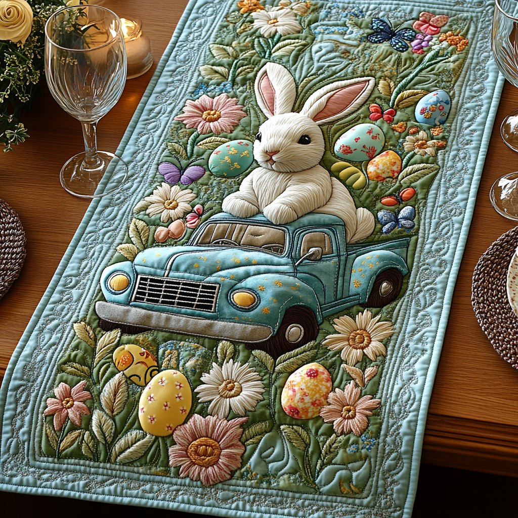 Truck with Bunny and Easter Eggs Table Runner