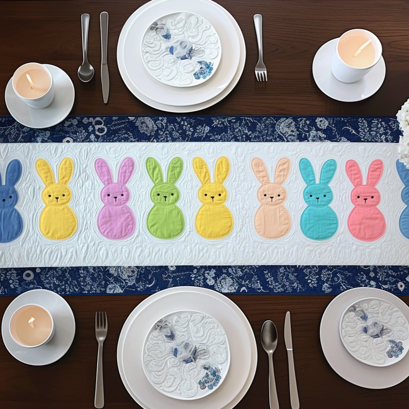 Row of Pastel Bunnies Table Runner
