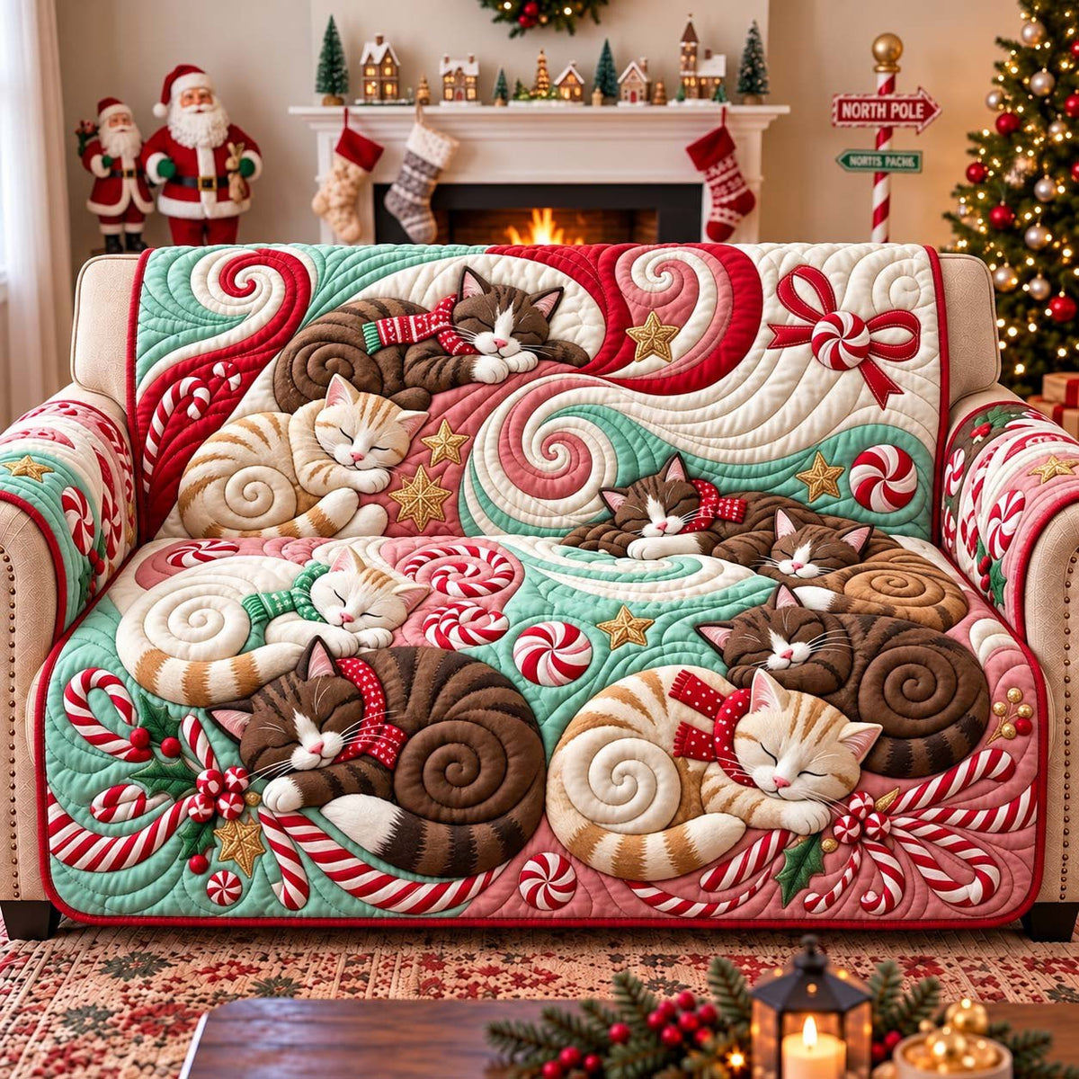 Peppermint Dream Cats Sofa Cover