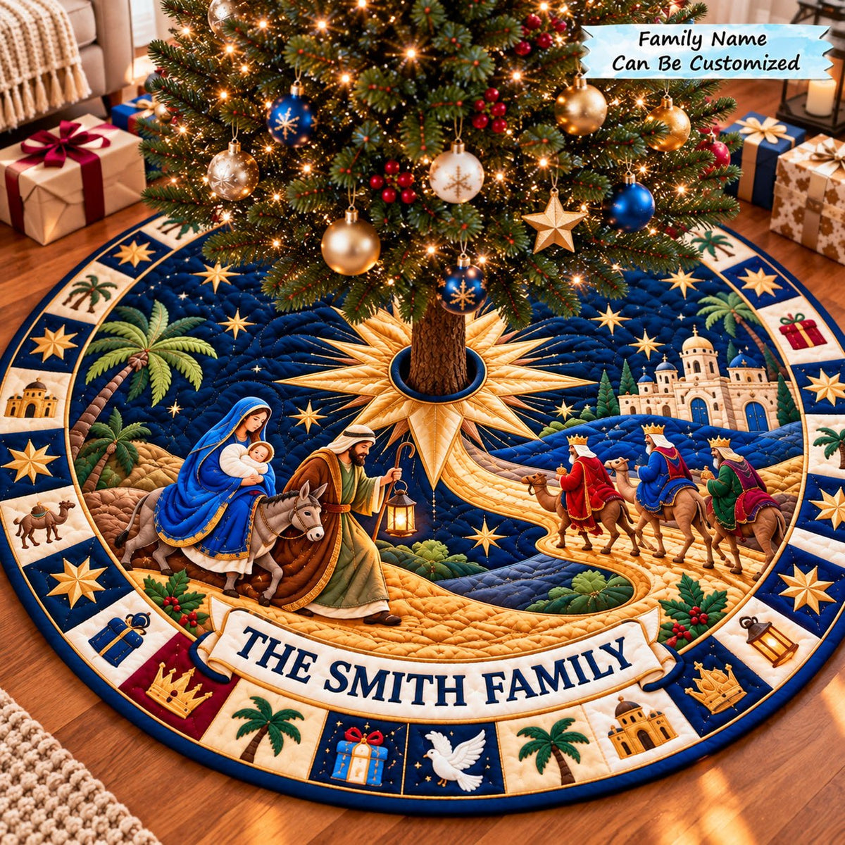 Pernalized Nativity Bethlehem Light Christmas Tree Skirt