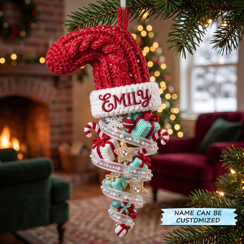 Candy Cane Knit Stocking Christmas Ornament