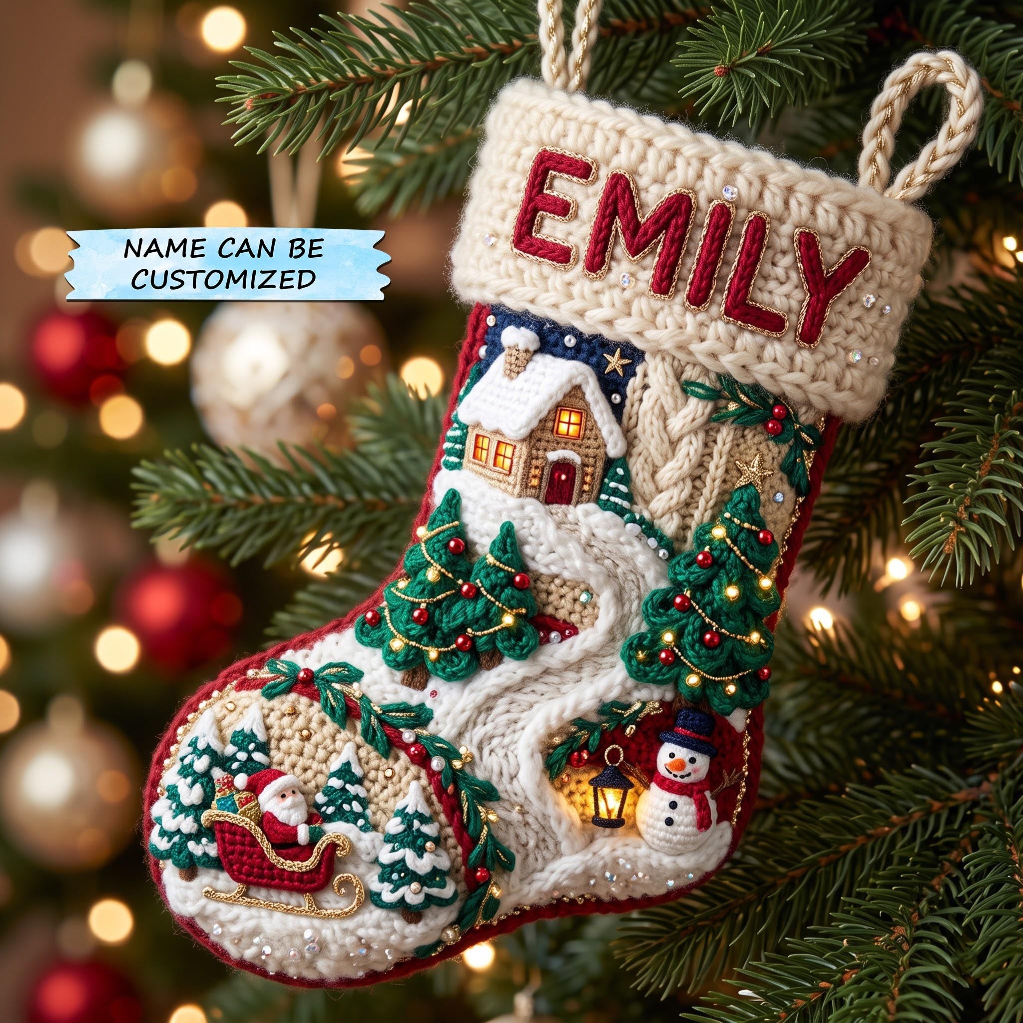 Snowy Village Stocking Christmas Ornament