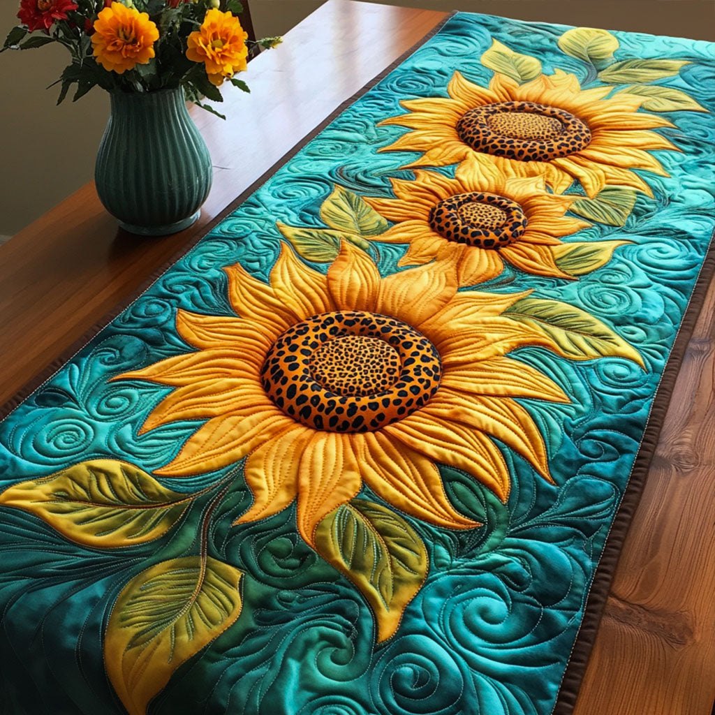 Sunflower on Teal Swirls Table Runner