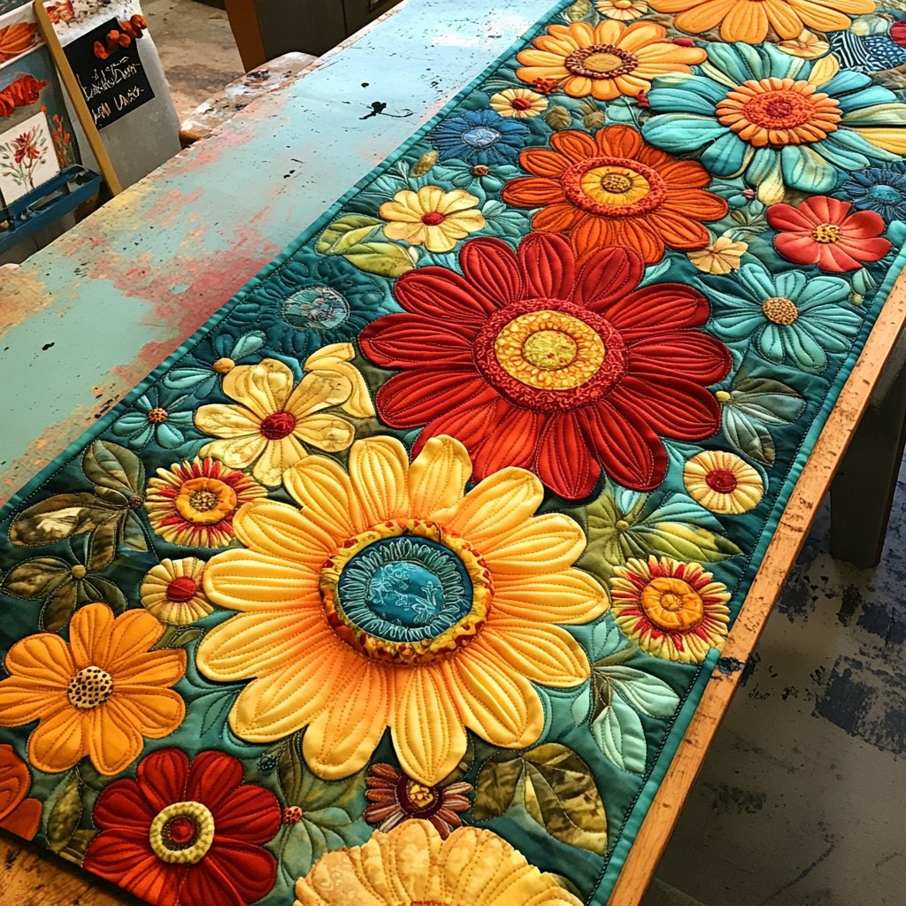 Bright Gerbera Daisies in Orange Table Runner