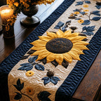 Single Sunflower on Navy Panel Table Runner
