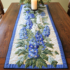 Blue Delphiniums on Cream Table Runner