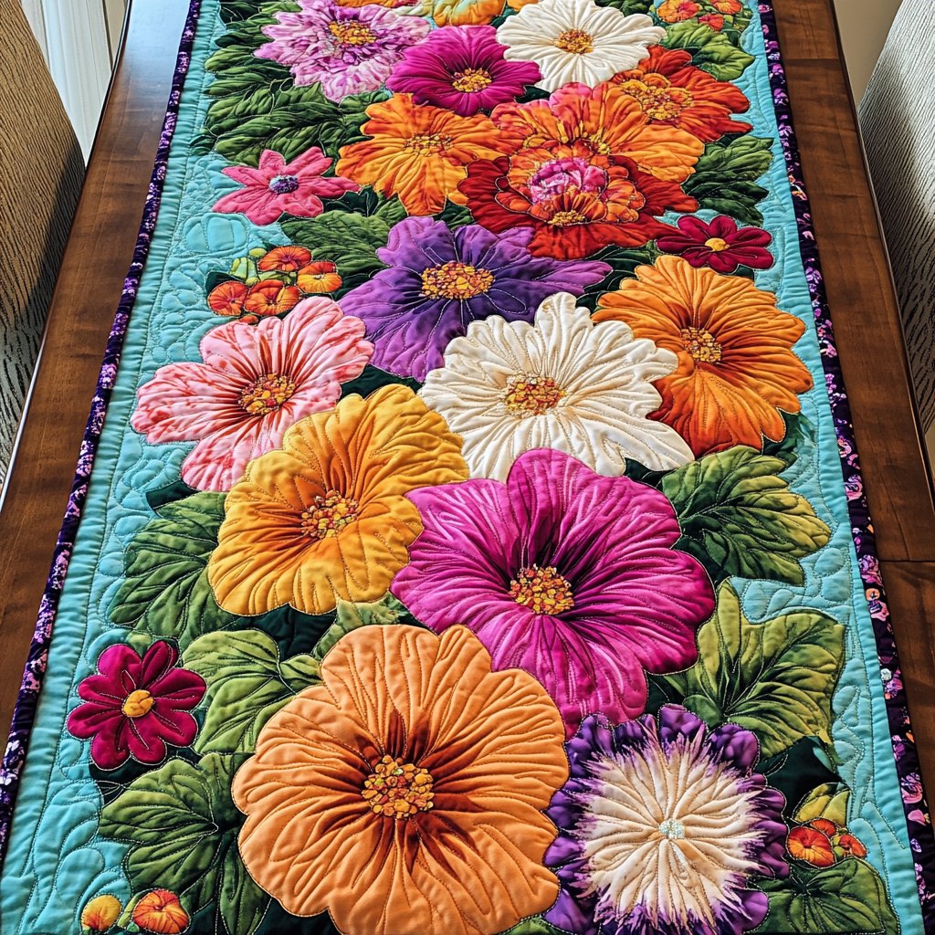 Bright Pink and Orange Blooms Table Runner