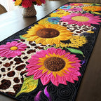 Pink Sunflower with Leopard Print Table Runner