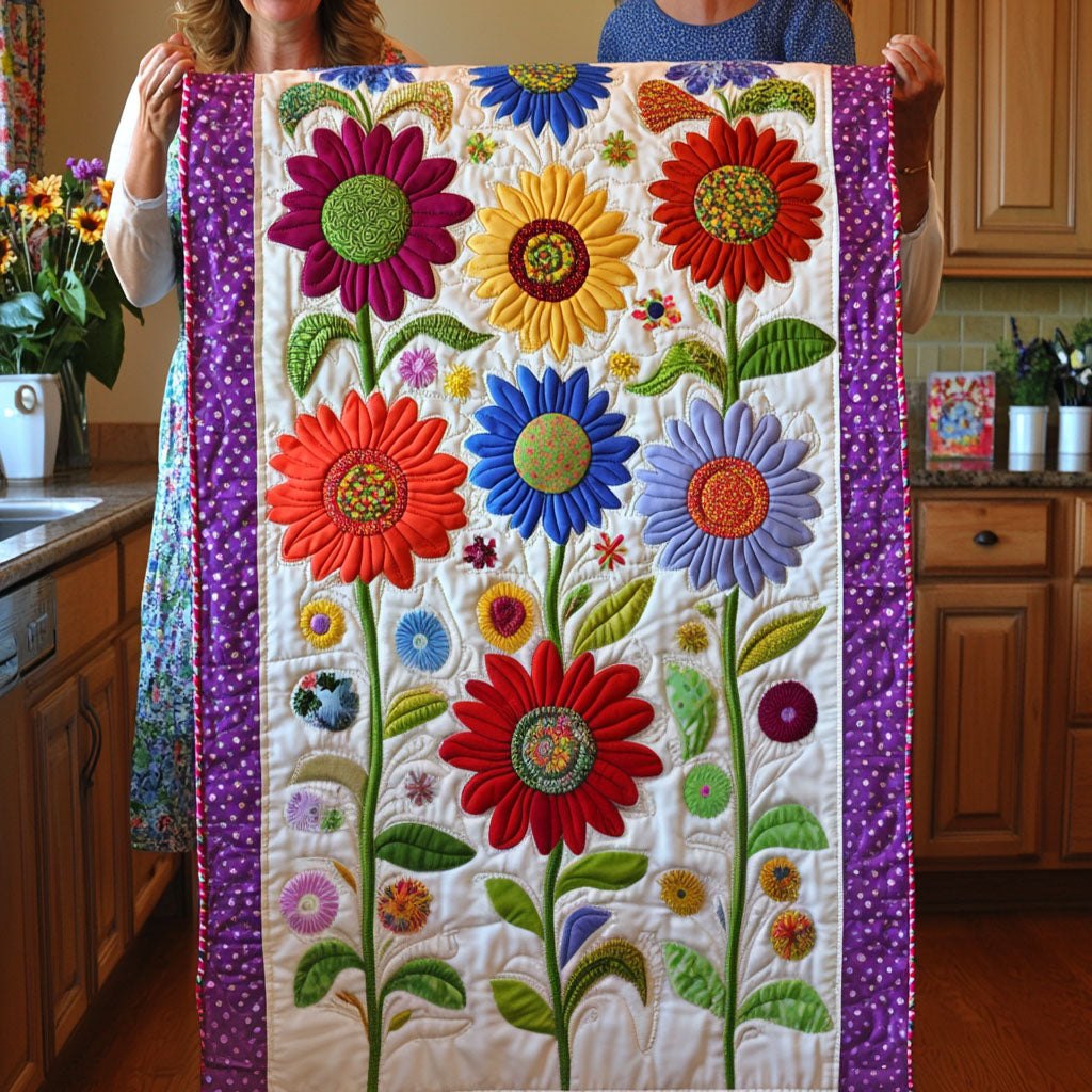 Folk Daisies on Purple Ground Table Runner