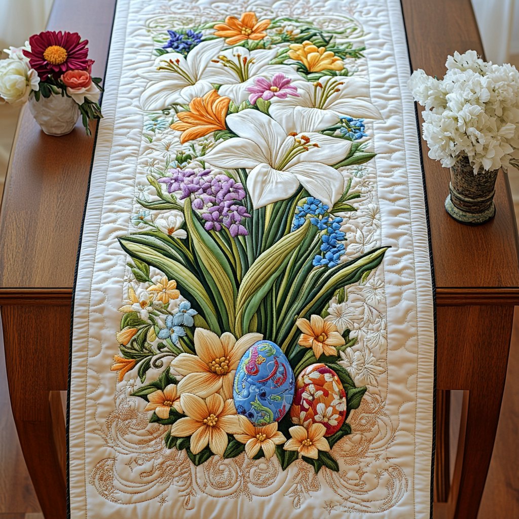 Spring Flowers with Easter Egg Table Runner