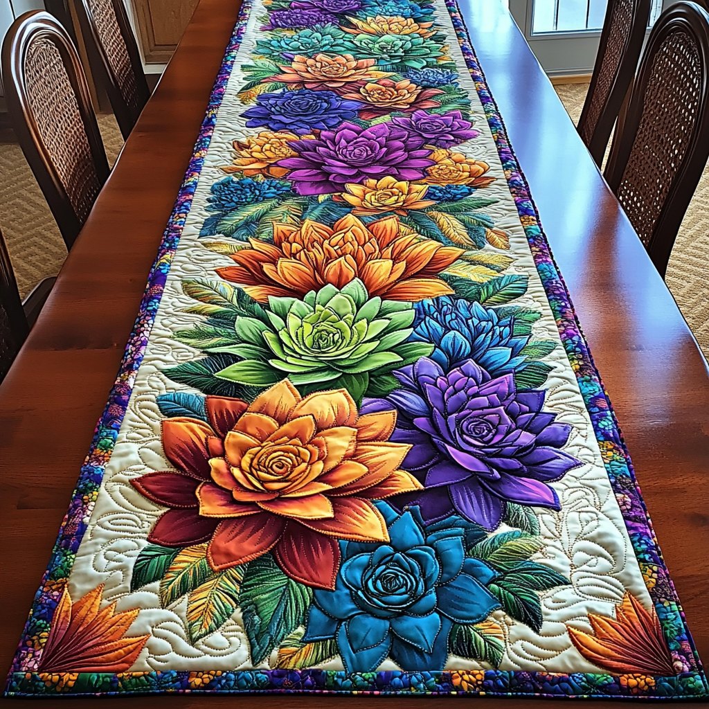 Colorful Succulents in Bloom Table Runner