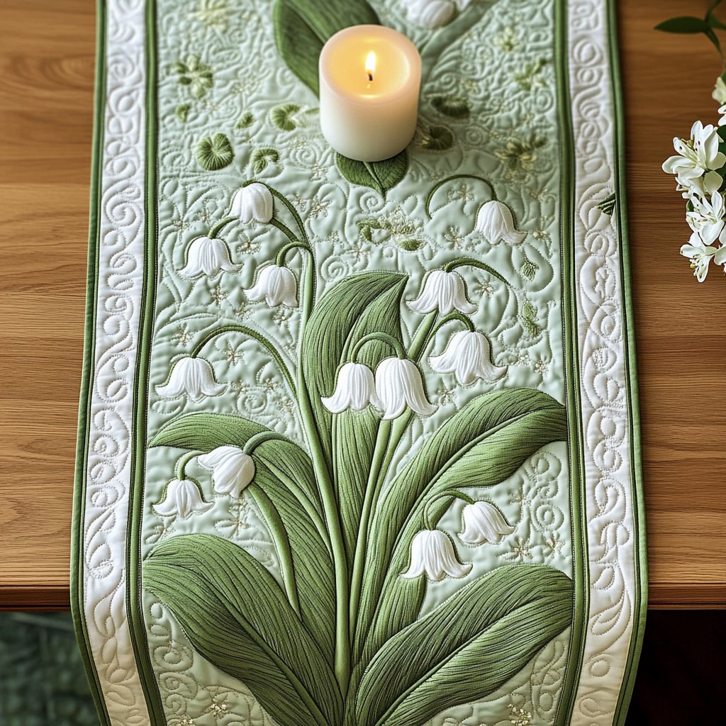 Lily of the Valley Tonal Green Table Runner