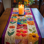 Bright Flower Strips Patchwork Table Runner