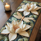 White Lotus with Dragonfly Table Runner