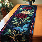 Red Rose with Blue Dragonfly Table Runner